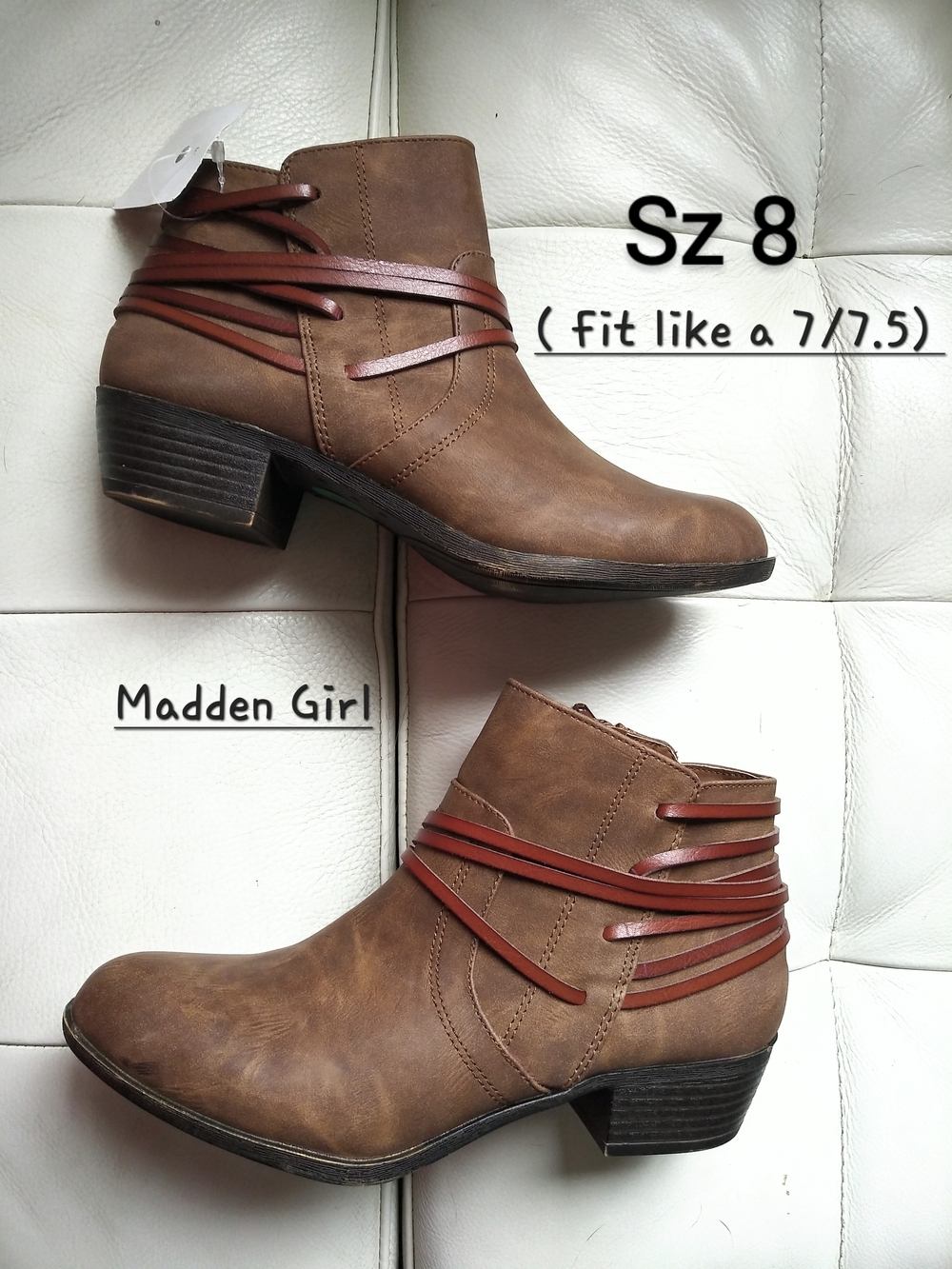 Madden Girl Brown Ankle Boots with Wrap Straps